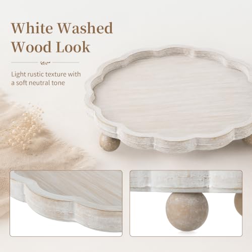 Hanobe Wood Decorative Tray for Home Decor, Round Candle Holder Plate 11.6"