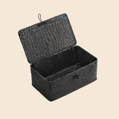Nonam Small Wicker Basket with Lid,Seagrass Shelf Storage Basket,Black - color: S-Black
