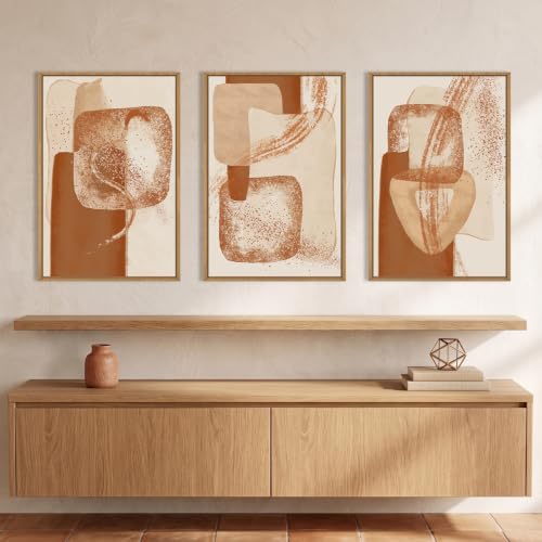 Celestdeco Neutral Orange Abstract Framed Canvas Wall Art Set-16"x24"x3 - color: Abstract Beige Wall Art, size: 16"L x 24"W