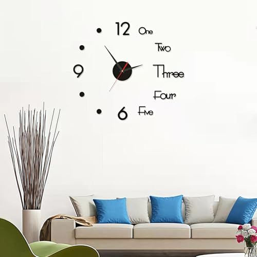 3D DIY Wall Clock, LuminousFramelessSilent Living Room Dining Room Simple 3D Wall Sticker Wall Clock Creative Luminous DIY Acrylic Punch-Free Quartz Clock (15.8IN)