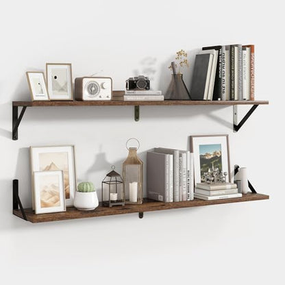 Axeman 40 Inch Floating Shelves, 8 Inch Deep Brown Wall Shelves Set of 2 - color: Rustic Brown, size: 39.4 Inch