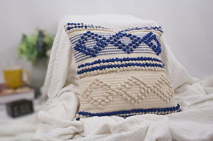 TreeWool 100% Cotton Woven Throw Pillow Cover (Pack of 1, 18" x 18", Blue) - color: Blue