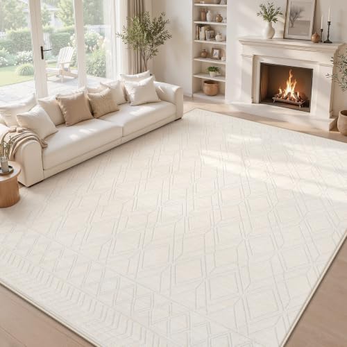 8x10 Area Rugs Washable Rug: Geometric Moroccan Farmhouse Rugs Large Living Room Rug Modern Neutral Soft Non-Slip Printed Pattern Carpet for Bedroom Dining Room Nursery Office (Beige, 8'x10') - size: 8' x 10' (Rectangular)