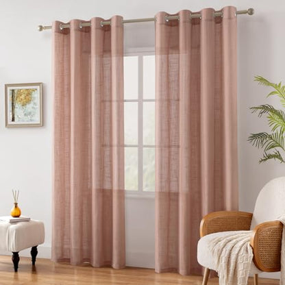 HOMEIDEAS Blush Pink Linen Textured Sheer Curtains, 52 X 84 Inch, 2 Panels - color: Blush Pink, size: 52"W x 84"L (Pack of 2)