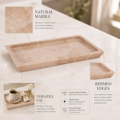 Rectangle Marble Tray for Vanity & Bathroom Counter, 12" Serving Tray - color: Verona