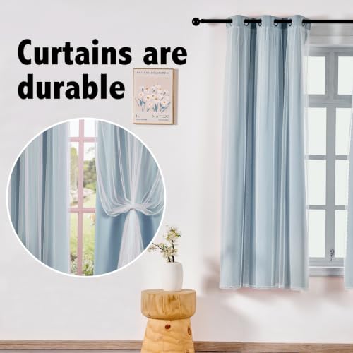 indistar Home Blackout Curtains Double Layer Solid Sheer Grommet Top Window Curtain Panel Pair, 35Wx63L,Sky Blue - color: Sky Blue, size: 35"W x 63"L (Pack of 2)