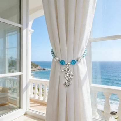 Magnetic Curtain Tieback, 2 Pack Seahorse Curtain Tiebacks, Handmade Beaded Curtain Tie