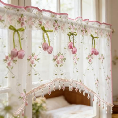 Victorian Floral Lace Sheer Swag Curtain Valance Arched Doorway Curtain - size: 78"W x 24"L (Pack of 1)