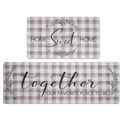 FRESHMINT Kitchen Mats Sets 2 Piece Cushioned Anti-Fatigue Comfort Mat for Home & Office Ergonomically Engineered Memory Foam Kitchen Rug Waterproof Non-Skid, 30" by 17" + 47" by 17", Check Sweet Home - color: Check Sweet Home