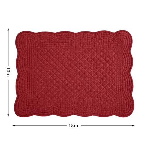 HOMBYS Quilted Placemats Set of 6 Washable-13x18 inches Rectangular Placemats for Kitchen Table-100% Cotton fabric cover and 100% polyester fiber filling Rectangular Table Mats-Cotton (18"x13", Red) - color: Red