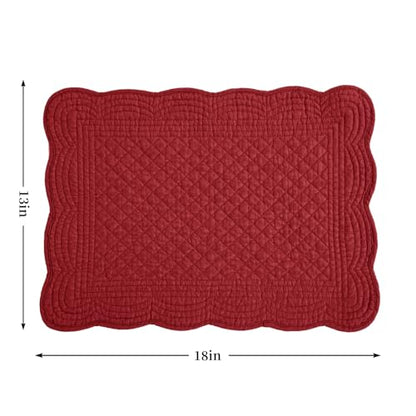 HOMBYS Quilted Placemats Set of 6 Washable-13x18 inches Rectangular Placemats for Kitchen Table-100% Cotton fabric cover and 100% polyester fiber filling Rectangular Table Mats-Cotton (18"x13", Red) - color: Red