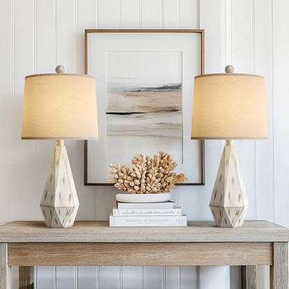 PoKat 23'' Farmhouse Table Lamps Set of 2, Beige Rustic Lamps for Living Bedroom Night Stands, Bedside Nightstands Living Room Table Lamps for End Side Table, Beige and White - color: Medium - Washed White