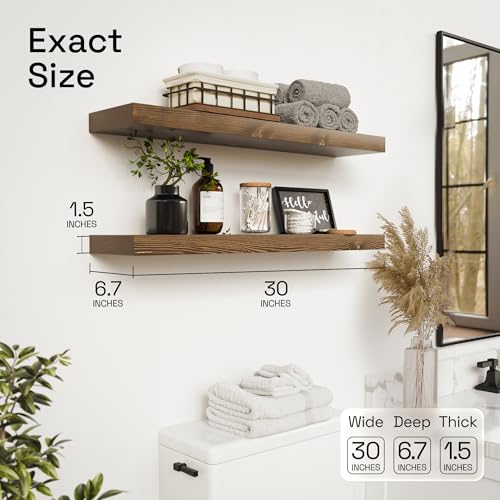 Solid Wood Floating Shelves for Wall 30 Inches Long, Walnut Wooden Shelf - color: Walnut, size: 30 Inch