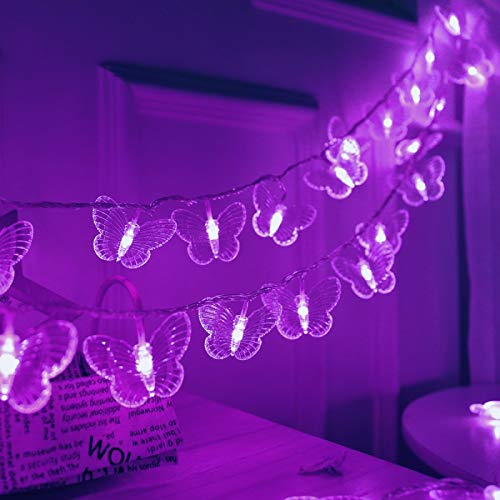 Butterfly Curtain Fairy Lights USB Plug in,8 Modes 120 LED 19.7FT Firefly Twinkle Timer String Lights with Remote, Waterproof Copper Wire for Bedroom Patio Christmas Wedding Party Dorm (Purple) - color: Purple
