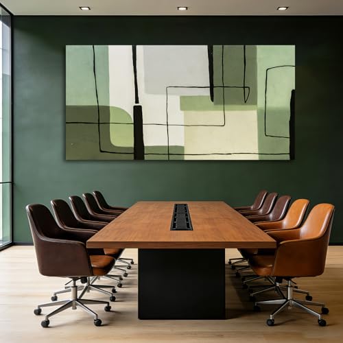 YETHEN WAL Sage Green Abstract Geometric Canvas Wall Art, 29x58 Inch Mid-Century Modern Print for Living Room, Bedroom or Office Wall Decor - color: Green, size: 58"L x 29"W