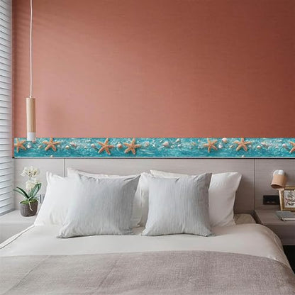 IVN Wallpaper Border Peel and Stick Wall Ocean Starfish Shell 4x196 Inch - color: Ocean Starfish Shell
