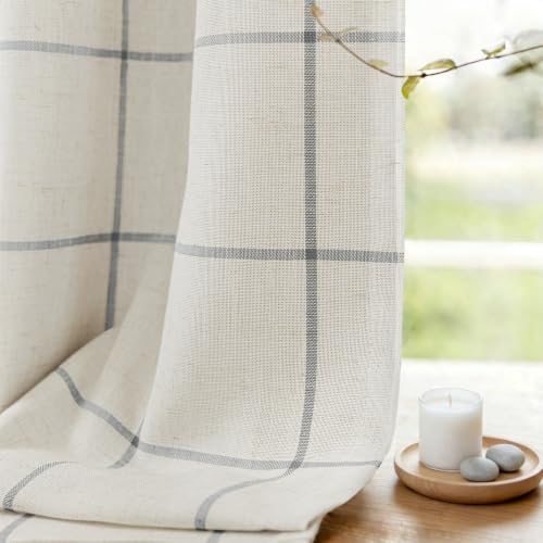 DriftAway 100% Blackout Plaid Linen Curtains 96 Inches Long 2 Panels Gray - color: Grey, size: 52"W x 96"L (Pack of 2)