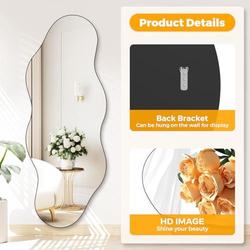 QDSSDECO 63" x 24" Full Length Mirror Irregular Wavy Mirror, Frameless - color: Cloud-2
