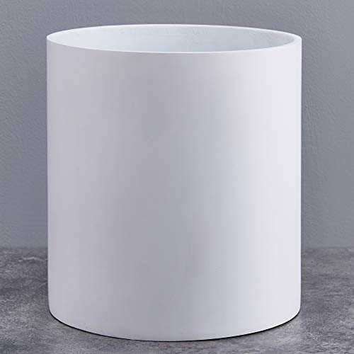 FaithLand 12 Inch Fiberstone Planter - Lightweight Modern Cylinder Plant Pot with Drainage Hole & Plug, Indoor Outdoor Use, Matte White - color: Matte White, size: 12 Inch