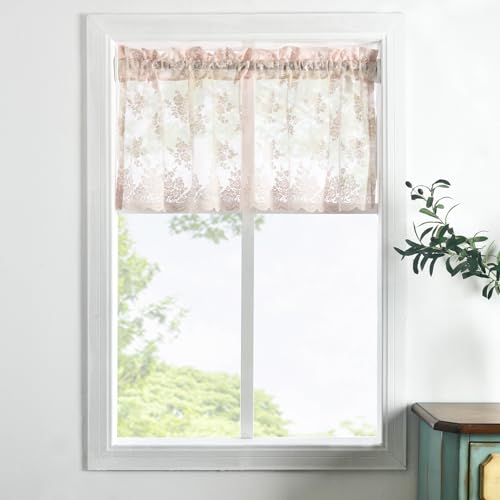 Kotile Blush Pink Sheer Valance Curtain for Windows W52 x L18 Inch 1 Panel - color: Blush Pink