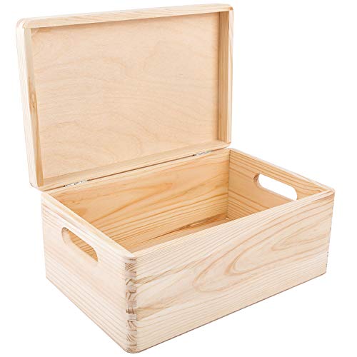 Creative Deco Large Wooden Storage Box with Hinged Lid - color: Beige, size: L | Handles