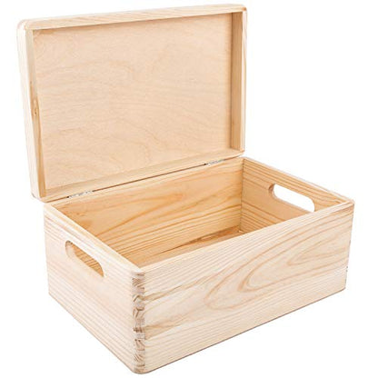 Creative Deco Large Wooden Storage Box with Hinged Lid - color: Beige, size: L | Handles