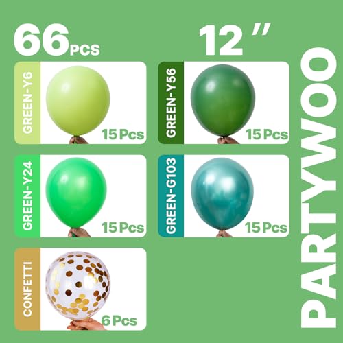 PartyWoo Green Balloons 66pcs 12 Inch Lime Emerald Hunter Forest Balloons - color: Green-3328