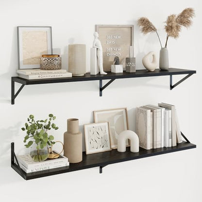 Axeman Deep Floating Shelves, 48'' x 10'' Black Wall Shelves Set of 2 - color: Black, size: 48W x 10D
