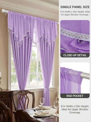 Molaxhome Swag Curtain Scalloped Curtain Valance Drape Sheer Lace Panel 1pc - color: Purple