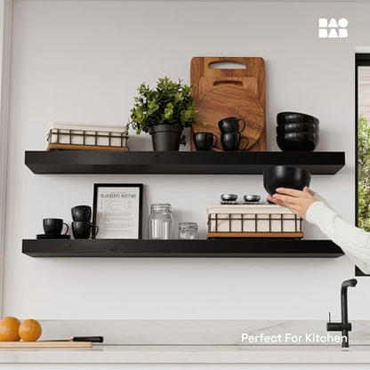 Solid Wood Floating Shelves for Wall 36 Inches Long, Black Wooden Shelf - color: Black, size: 36 Inch