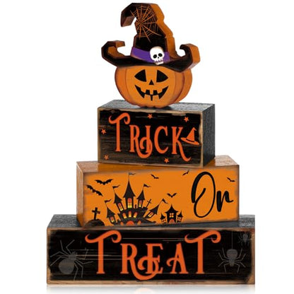 4 Pcs Halloween Table Decor Pumpkin Hat Wooden Sign for Home - style: Witch Pumpkin
