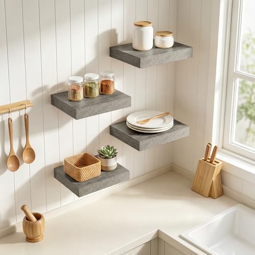 RICHFOCUS 8Inch Square Floating Shelves for Wall 4Pack|Grey - color: Grey, size: 8"L x 8"D, Set of 4
