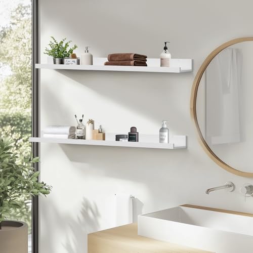 Muzilife 55" Large Floating Shelves Wood Wall Shelf with Lip, 2Pcs, White - color: White, size: 55"