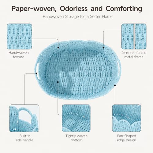 Endymion Set of 2 Paper Rope Scalloped Basket, Wicker Storage Baskets Blue - color: Blue