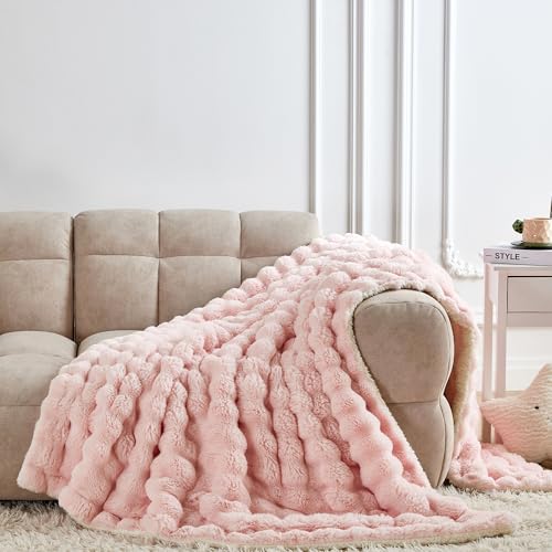 50"x60" Ultra-Soft Fuzzy Faux Fur Throw Blanket, Bubble Pink - color: Bubble Pink, size: Throw (50" x 60")