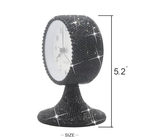 Luxury Rhinestone Alarm Clock Morning Call Super Silent Non Ticking Handmade Fashion Design for Bedroom Houseroom Living Room Desk Cute As Gift AR (Black) - color: Black