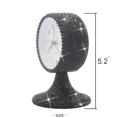 Luxury Rhinestone Alarm Clock Morning Call Super Silent Non Ticking Handmade Fashion Design for Bedroom Houseroom Living Room Desk Cute As Gift AR (Black) - color: Black