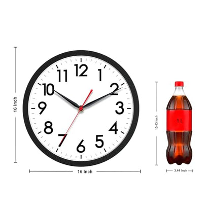 AKCISOT 16 Inch Wall Clock, Silent Battery Operated Analog Clock, Black - color: A_black, size: 16 Inch