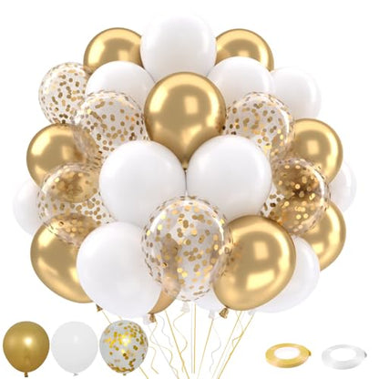 Patimate White and Gold Balloons Set 50 pcs 12 inch - color: White Gold