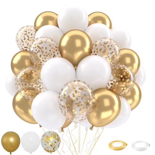 Patimate White and Gold Balloons Set 50 pcs 12 inch - color: White Gold