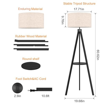 LEPOWER Shelf Floor Lamp Tripod Mid Century Modern Lamps for Living Room - color: Black Holder