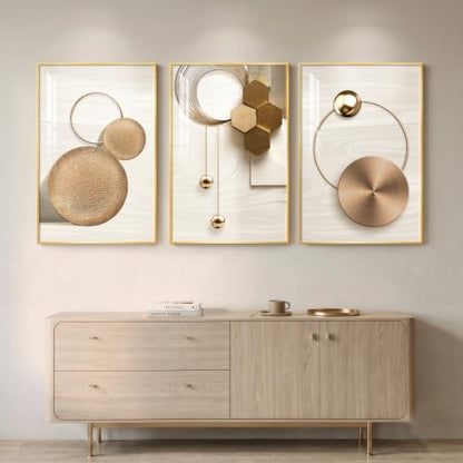 Large Framed Modern Luxury Gold Wall Art for Living Room, 3 Piece 24x36 In - color: Gold Circle Trio, size: 24" W x 36" H x 3 pieces