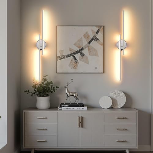 Wireless Battery Operated Wall Sconces with Remote, USB Rechargeable Led Wall Lights, 3000K-6000K Wireless wall sconces for Bedroom, Hallway, Living Room, Chrome 31.4" Wall Light Set of Two - color: Chrome, size: 31.4" 2-Pack