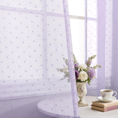 Pitalk Light Purple Sheer Curtain for Kids Room Nursery 63 Inch Polka Dots - color: Lavender, size: 52"W x 63"L (Pack of 2)