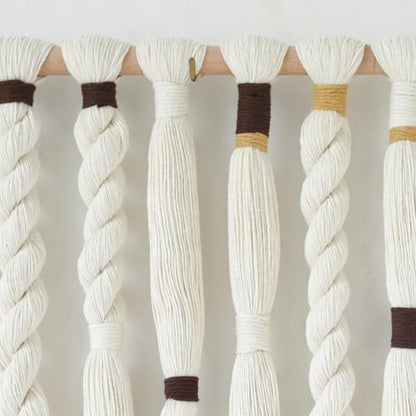 Macrame Wall Hanging Woven Knot Tassel Fringe Boho Wall Art 27"W*29"L - color: Ivory3