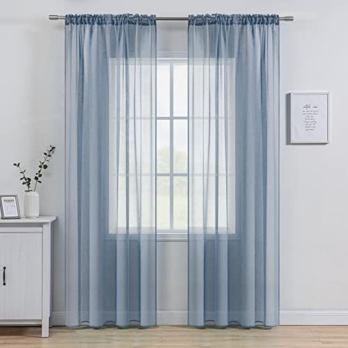 MIULEE Dusty Blue Linen Textured Semi-Sheer Narrow Curtains 37W×84L - color: Dusty Blue, size: 37"W x 84"L (Pack of 2)