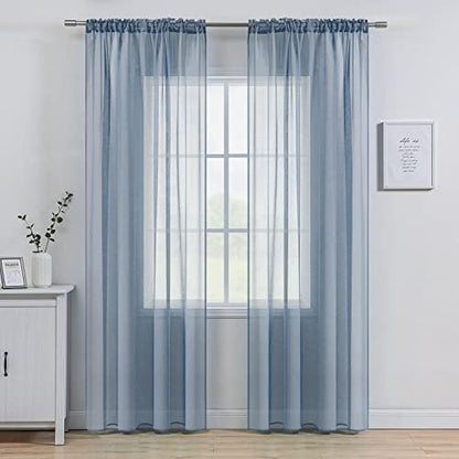 MIULEE Dusty Blue Linen Textured Semi-Sheer Narrow Curtains 37W×84L - color: Dusty Blue, size: 37"W x 84"L (Pack of 2)
