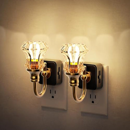 JandCase Night Light, Night Lights Plug into Wall, Glass Floral Nightlight - color: Striped Flower