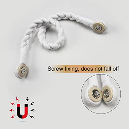 Magnetic Soft Curtain Tiebacks Rope Cotton Window Curtain Holdbacks Porlau - color: White, size: 2 Pack