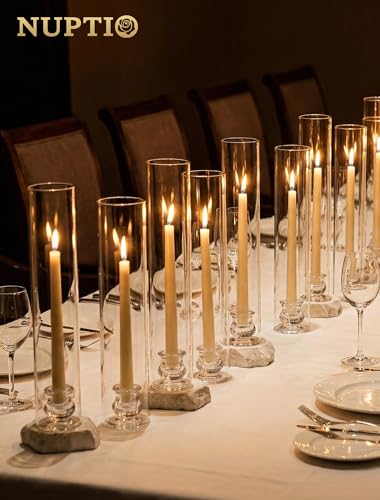 NUPTIO Hurricane Glass Candle Holders Bulk for Wedding - 12.6" H Set of 30